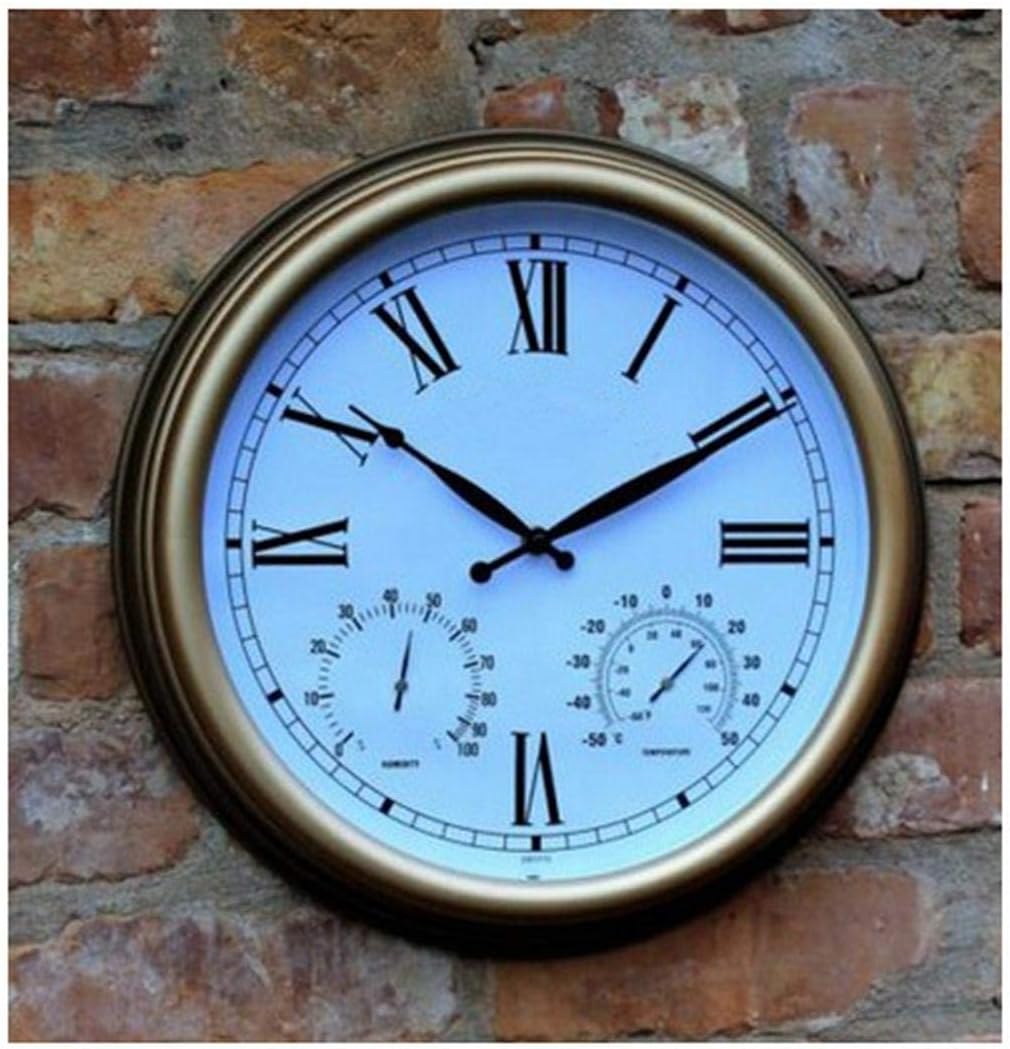 Garden Clocks Outdoor Waterproof, 15 Inch Vintage Roman Numerals Outdoor Clocks for The Garden Wall Mounted with Thermometer Hygrometer Silent Quartz Clock Outside Clock Indoor Out
