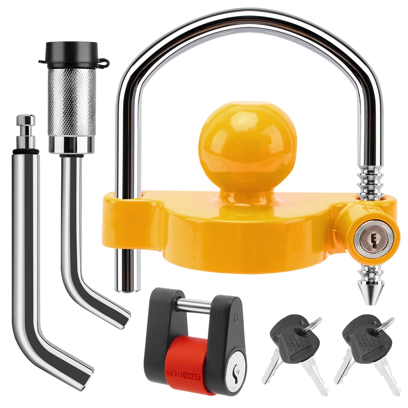 TRUCFUSION Trailer Hitch Lock – Fits 1-7/8", 2", 2-5/16" Balls & Ring-Type Hitches, Anti-Theft Heavy-Duty Steel With 2 Keys