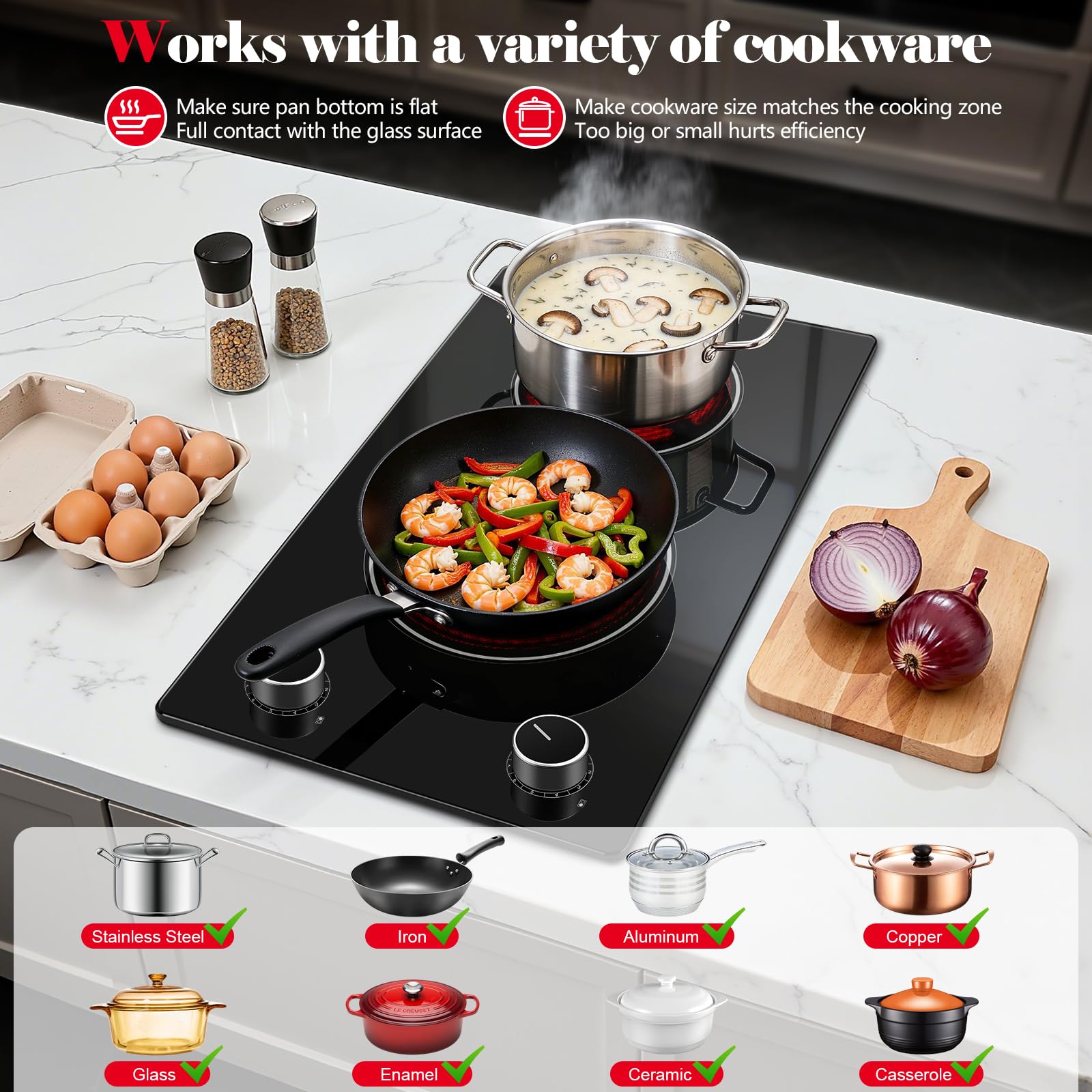 Snapklik.com : SNDOAS 2 Burner Electric Cooktop,12 Inch Built-in 3000W