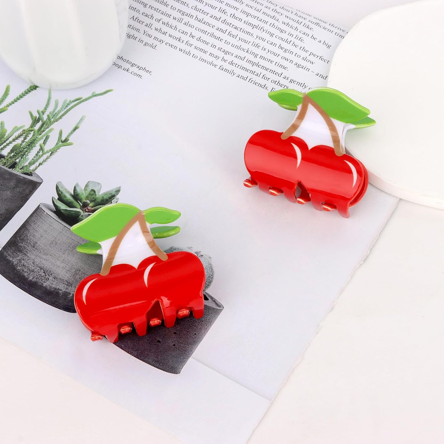 WHAVEL Cherry Hair Clip 2PCS Cute Fruit Claw Clips for Thick Hair Cherry Accessories for Women Spring Summer - Image 6
