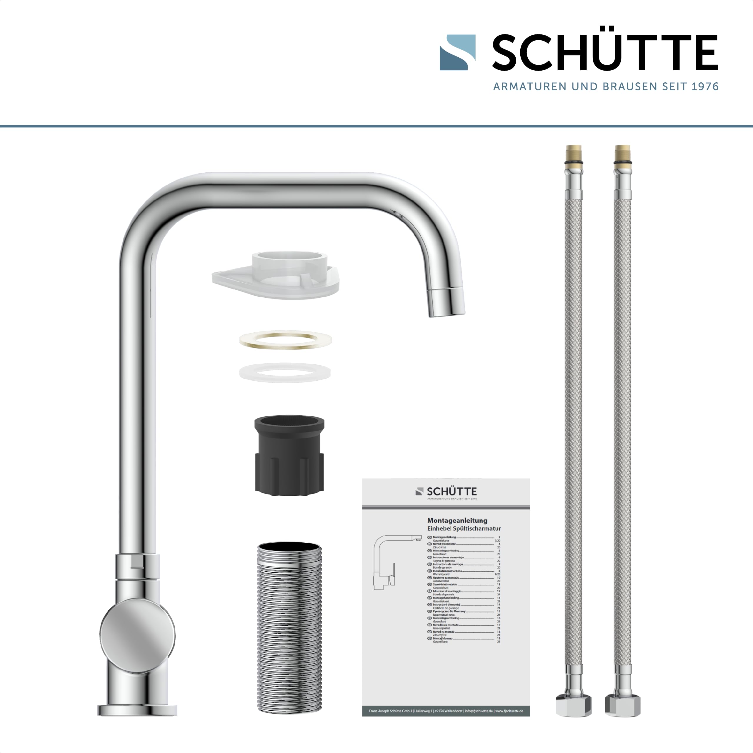 SCHÜTTE 24550 Robinet de Cuisine Window - Mitigeur Monocommandé Sous Fenêtre, Rabattable 360° Pivotant, Chromé