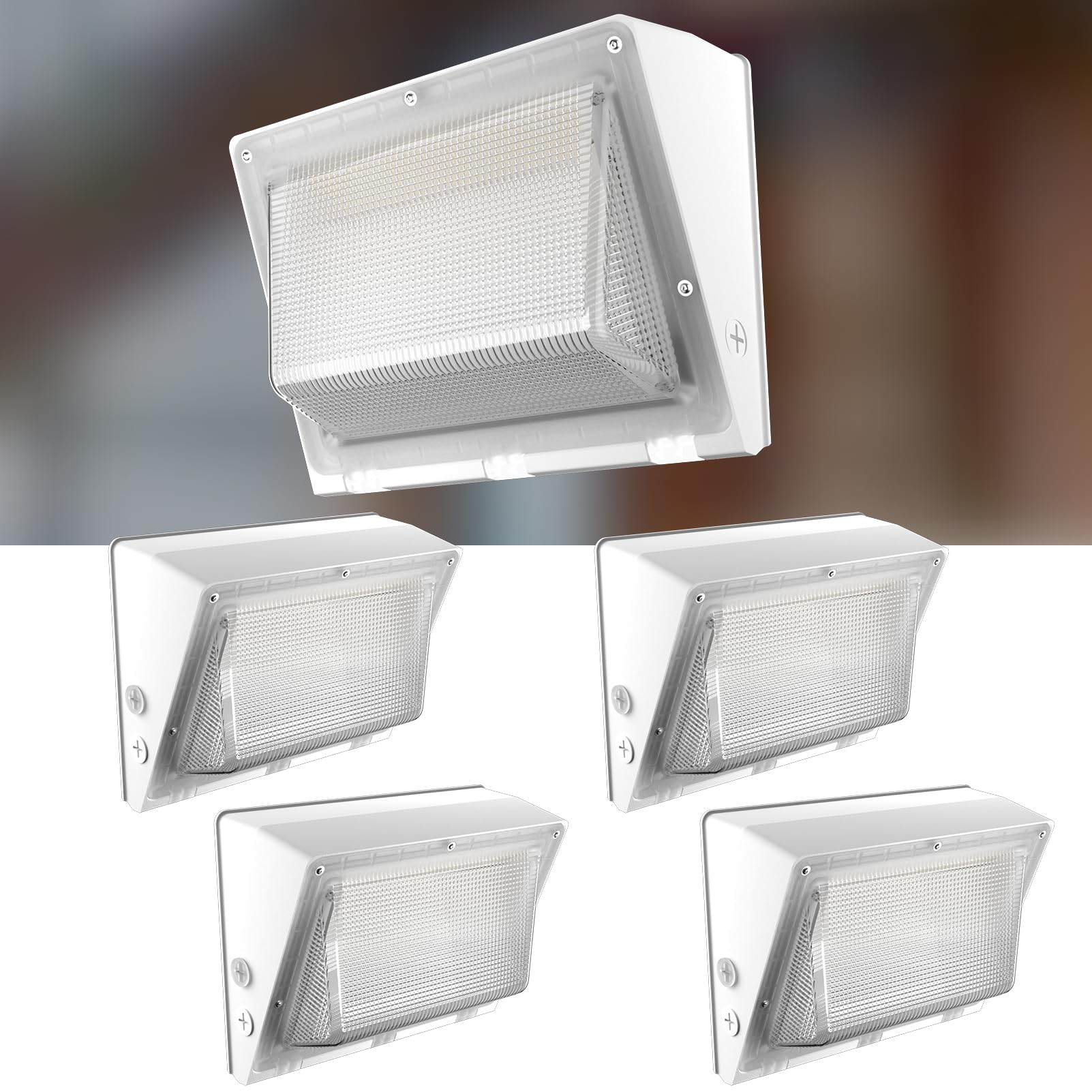 Lightdot 150W Outdoor LED Wall Light 50ft Coverage,22500LM Dusk-to-Dawn, IP65 ETL, 100-277V, White Finish, Commercial Security for Warehouse/Yard/Building-4 Pack