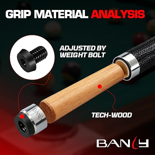 Miniatura 4 de Palo de Billar de Fibra de Carbono Banly - Palo de Billar para Adultos, Palo de Piscina de Baja Deflexión con Anillo de Metal, Palo Profesional de