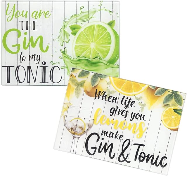 YöL 2x worktop saver chopping board glass kitchen non-slip gin tonic lemon lime