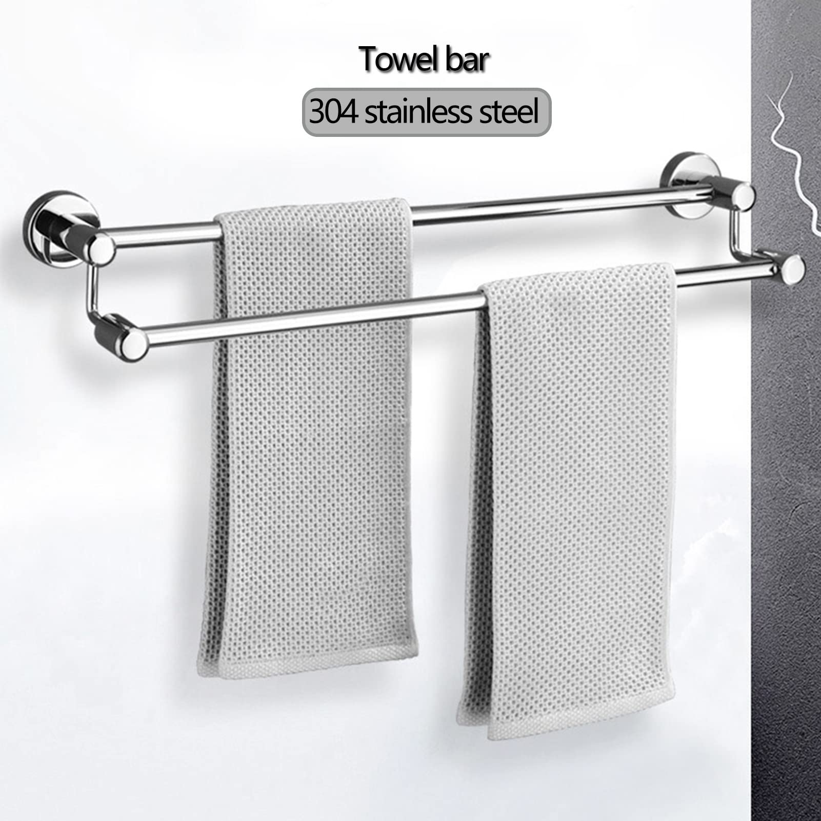 Portasciugamani doppio in acciaio inox, montaggio a parete, per bagno e cucina, 120 cm, argento