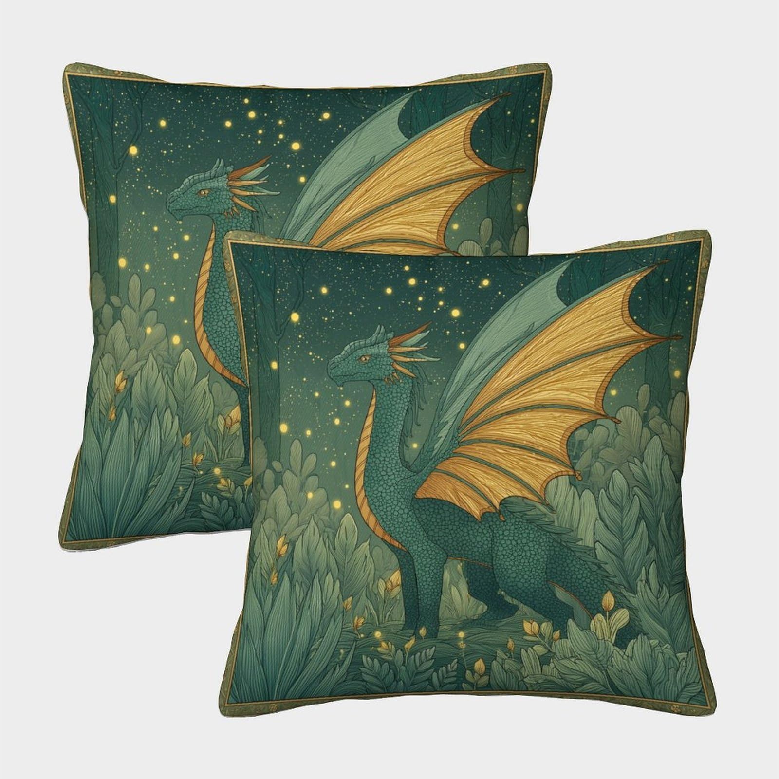 kaiyun 2 Pack 45x45cm Pillow Cases,Dark Green Dragon, Bushes Decorative 3D Printed Cushion Cover,sofa Bed Decorative Cushions