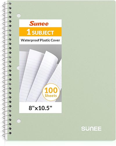 Miniatura 12 de SUNEE Cuaderno de espiral, 1 materia, papel rayado universitario, 8" x 10-1/2" pulgadas, 100 hojas por cuaderno, papel perforado de 3 agujeros,
