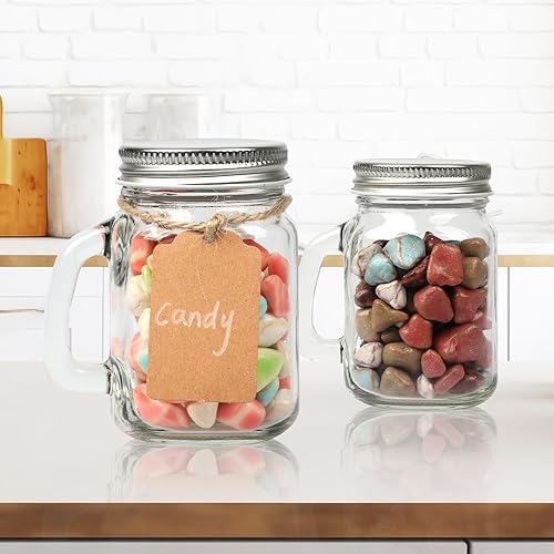 Miniatura 6 de Tazas pequeñas de 4 onzas con asa, mini tarros de vidrio con tapas de metal herméticas, paquete de 24 tazas de vidrio vacías con etiqueta de regalo
