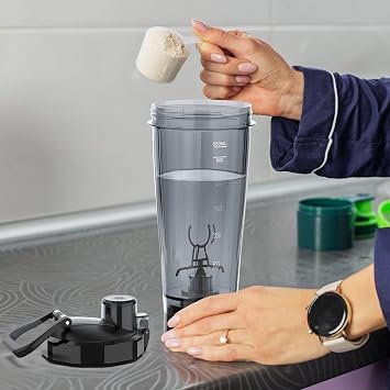 Electric Shaker Bottle, 20 oz Rechargeable Shaker Cup for Protein Mixes and Pre Workout, Portable Gym Protein Blender for Meal Replacement Shakes | Leak-Proof w/Handle | BPA Free (Black)