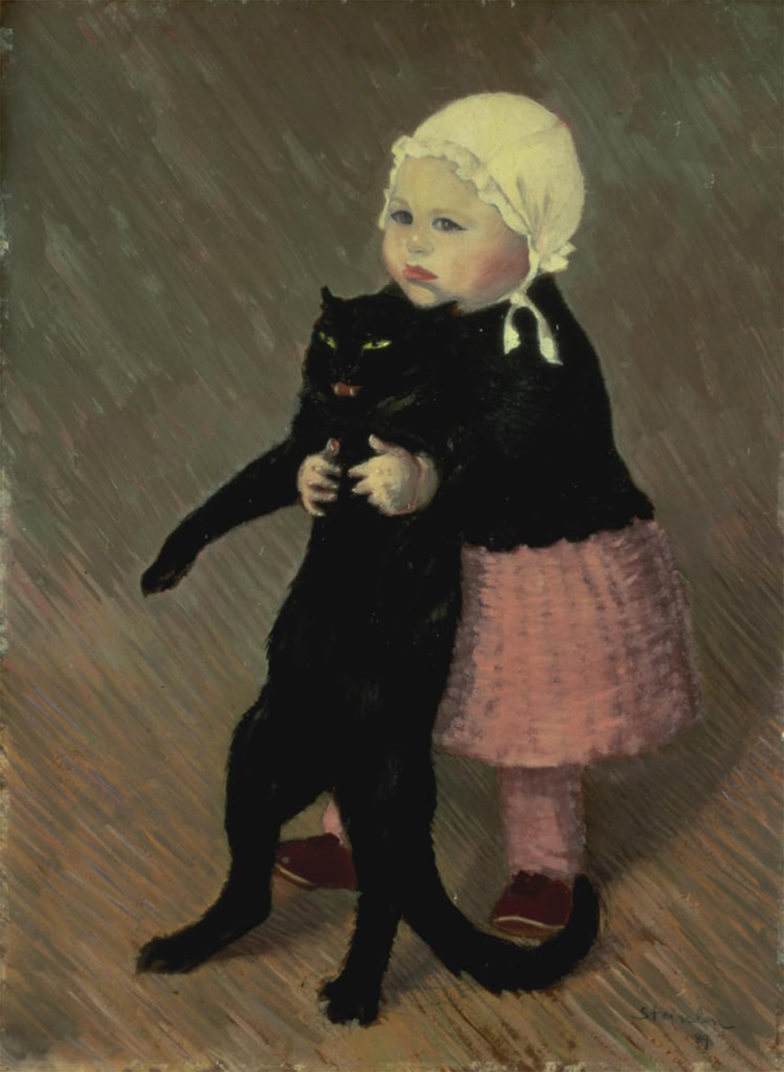 Zhaoshan Girls No Frame Vintage Pictures Printed Graffiti Print A Small With A Cat By Théophile Alexandre Steinlen Portrait Canvas Image For Home Decor 60X90cm