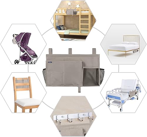 Miniatura 211 de Surblue - Organizador de cama colgante para mesita de noche, bolsa de almacenamiento, bolsillo para literas y camas de hospital, dormitorios Z-Zebra