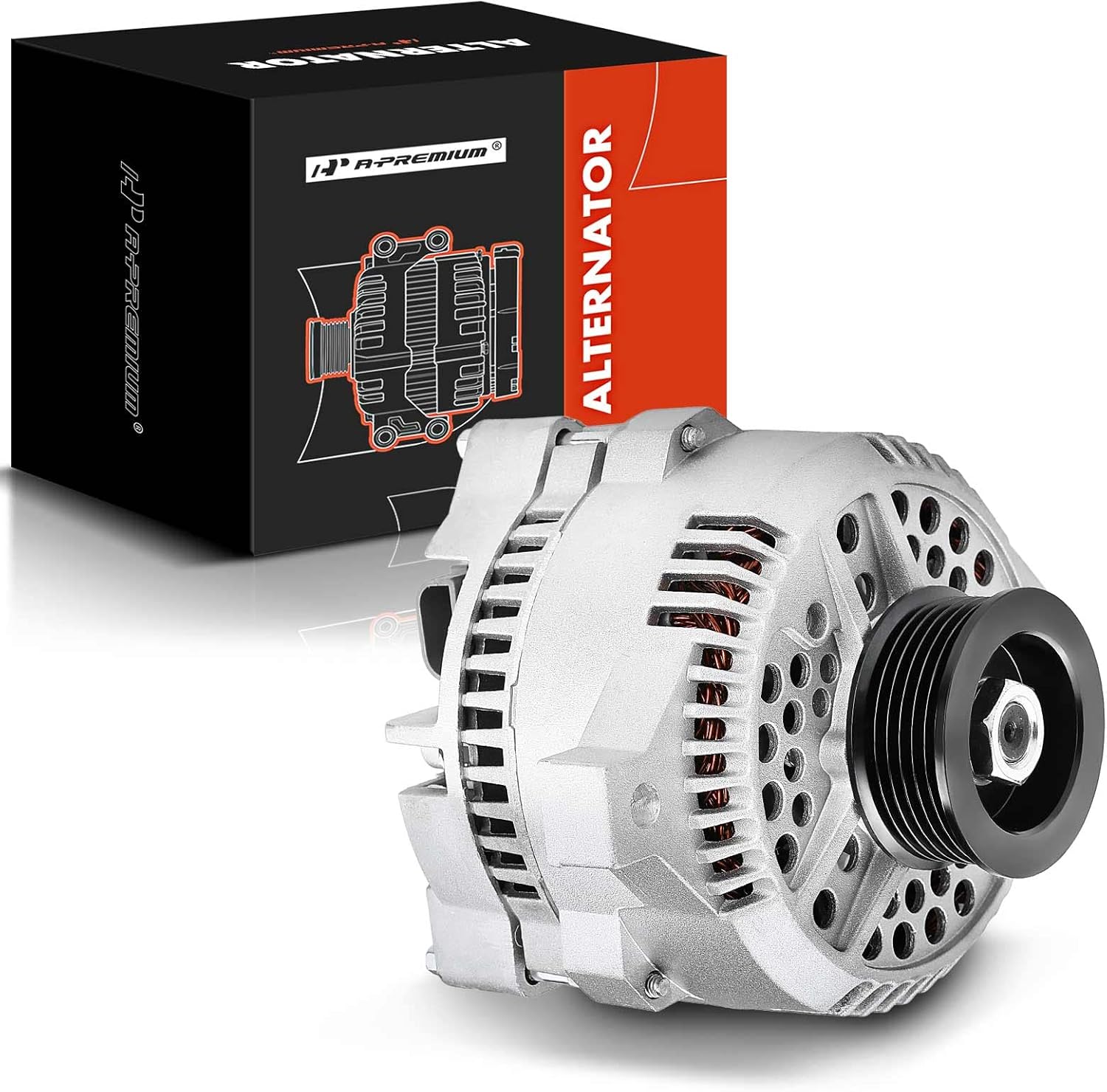 A-Premium Alternator Compatible with Ford Mustang 1994-2000, Thunderbird 1994-1997 & Mercury Cougar 1994-1997, V6 3.8L, 130A 12V CW 6-Groove Pulley, Replace# F4PU10346BA F4PZ10346B F4PZ10346BRM