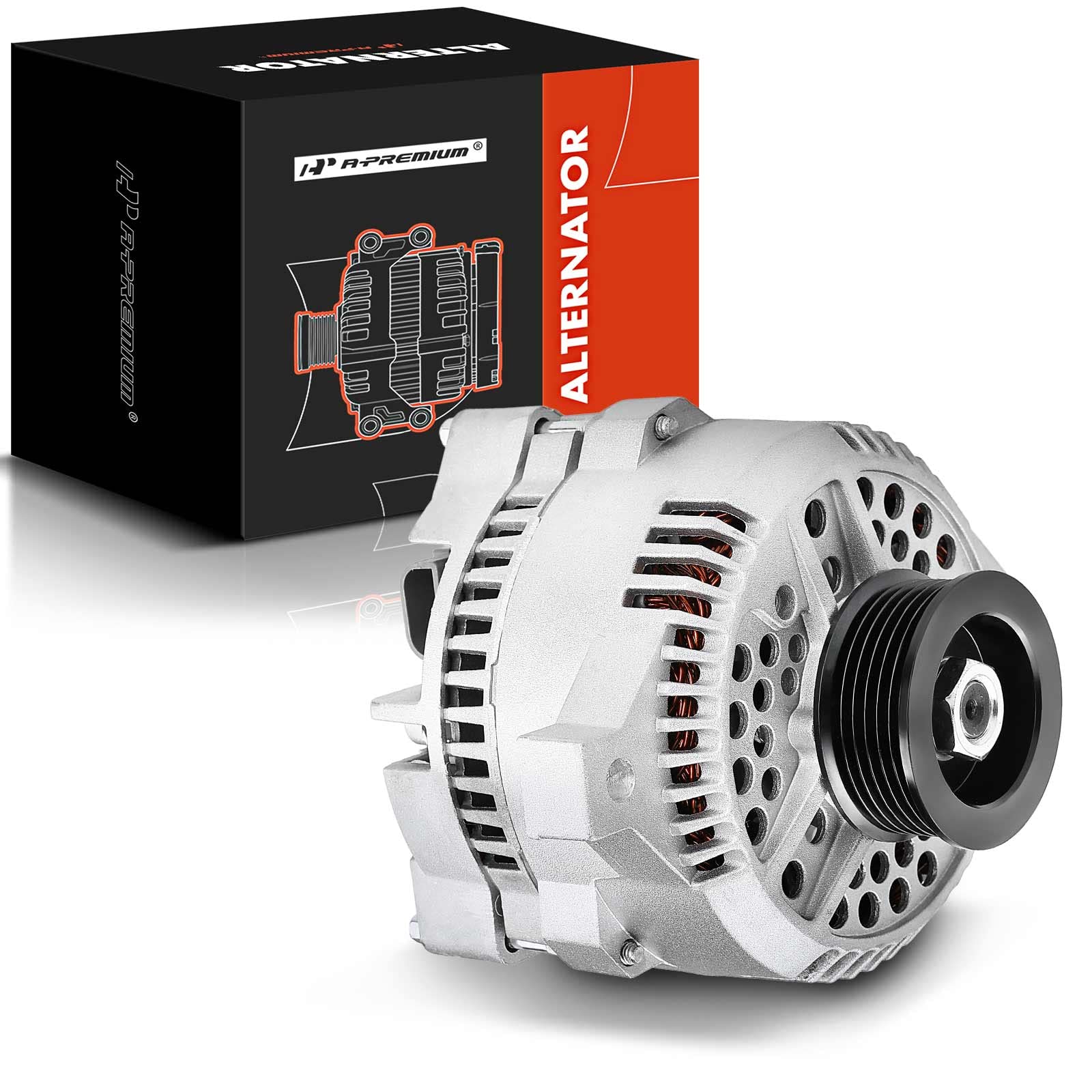 Photo 1 of A-Premium Alternator Compatible with Ford Mustang 1994-2000, Thunderbird 1994-1997 & Mercury Cougar 1994-1997, V6 3.8L, 130A 12V CW 6-Groove Pulley, Replace# F4PU10346BA F4PZ10346B F4PZ10346BRM