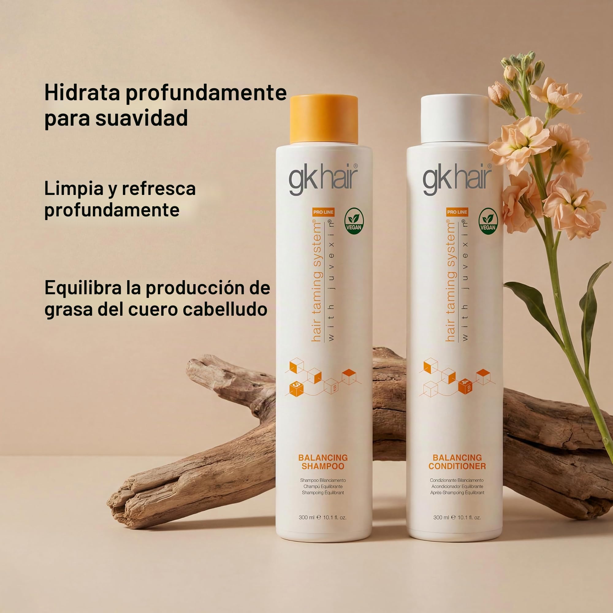 GK HAIR Global Keratin Balancing Shampoo and Conditioner Sets Para cabellos grasos y teñidos Limpieza profunda Ideal para cabellos sobreprocesados y con estrés ambiental (300ml)