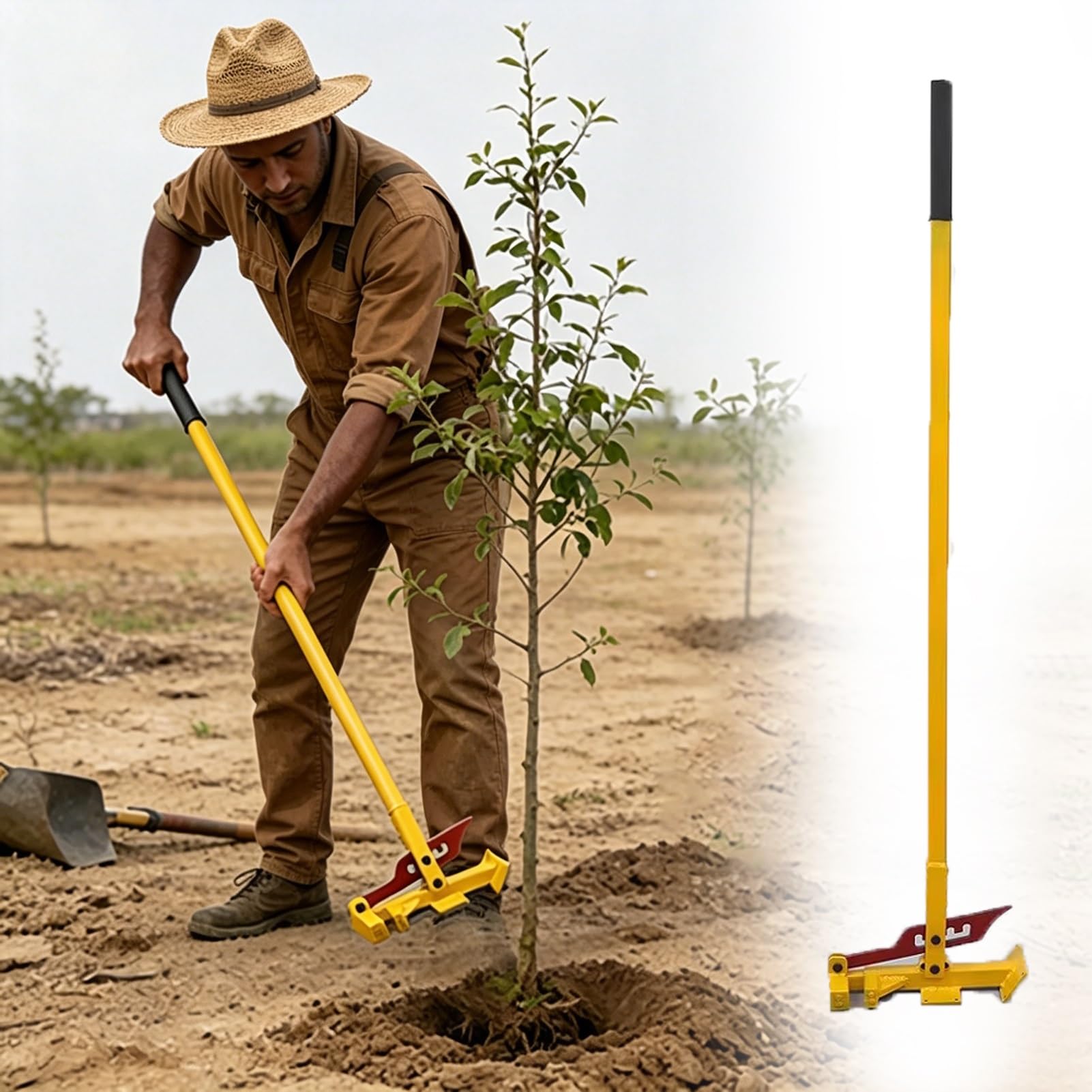 Jievmrs Heavy Duty Tree Puller Tool with Long Handle, Sapling Tree/Stump Remover Extraction Lifter, Stand Up Tree Root/Fence Removal Puller for Outdoor