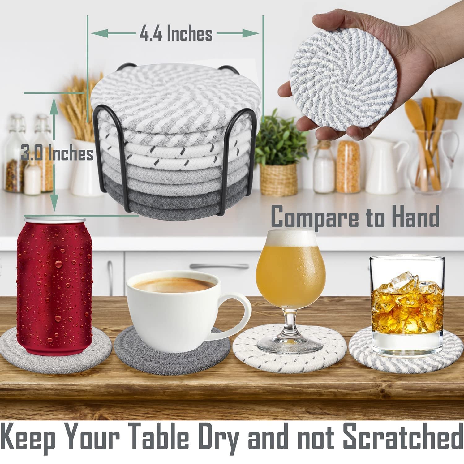 Hopbucan 8 Pcs Drink Coasters with Holder, 4 Colors Absorbent Coasters for Drinks Minimalist Cotton Woven Coaster Set for Home - Image 2