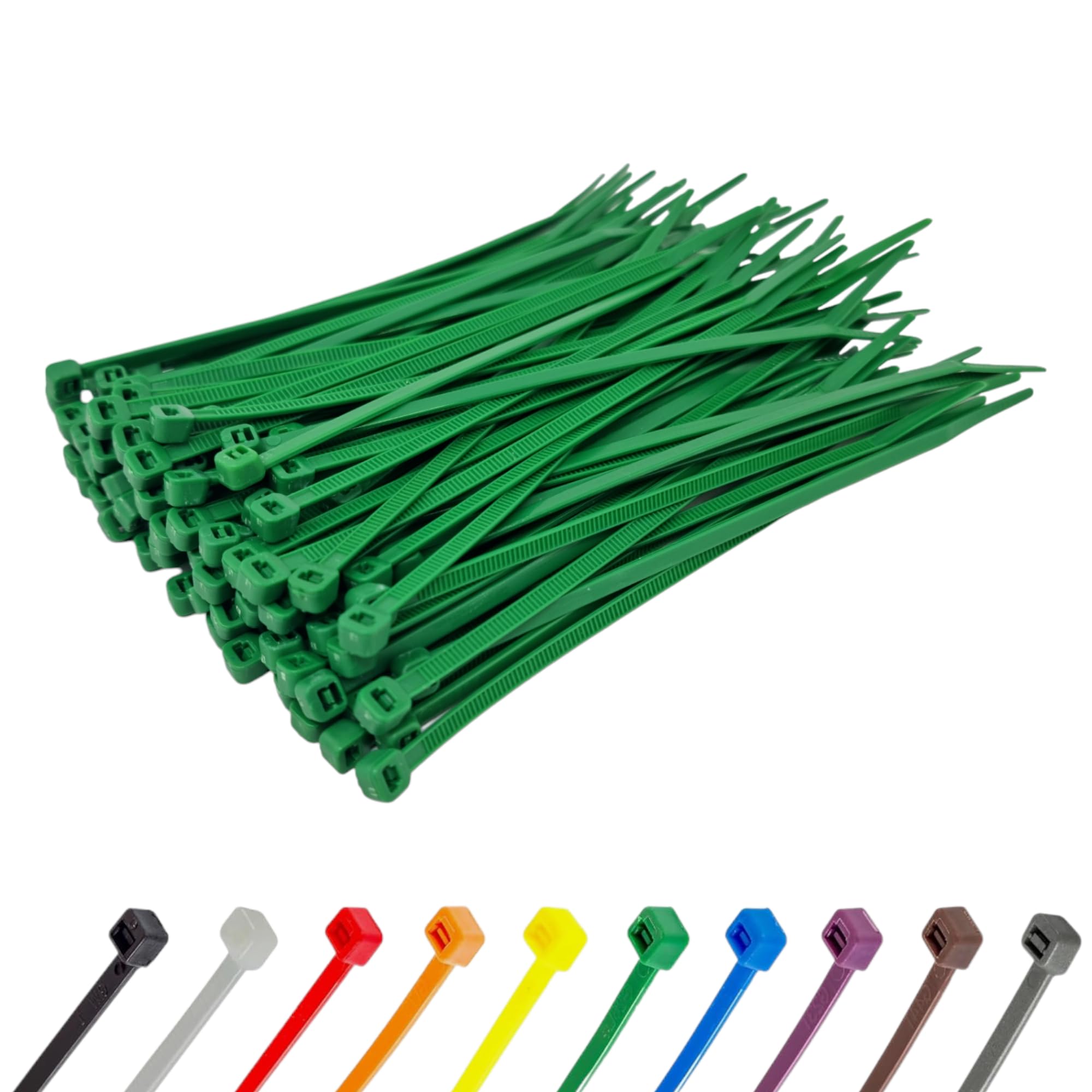 Green Cable Ties (1000 Pack - 200mm x 2.5mm) Nylon Zip Ties Plastic Tie Wraps for Office Cable Tidy Garden DIY