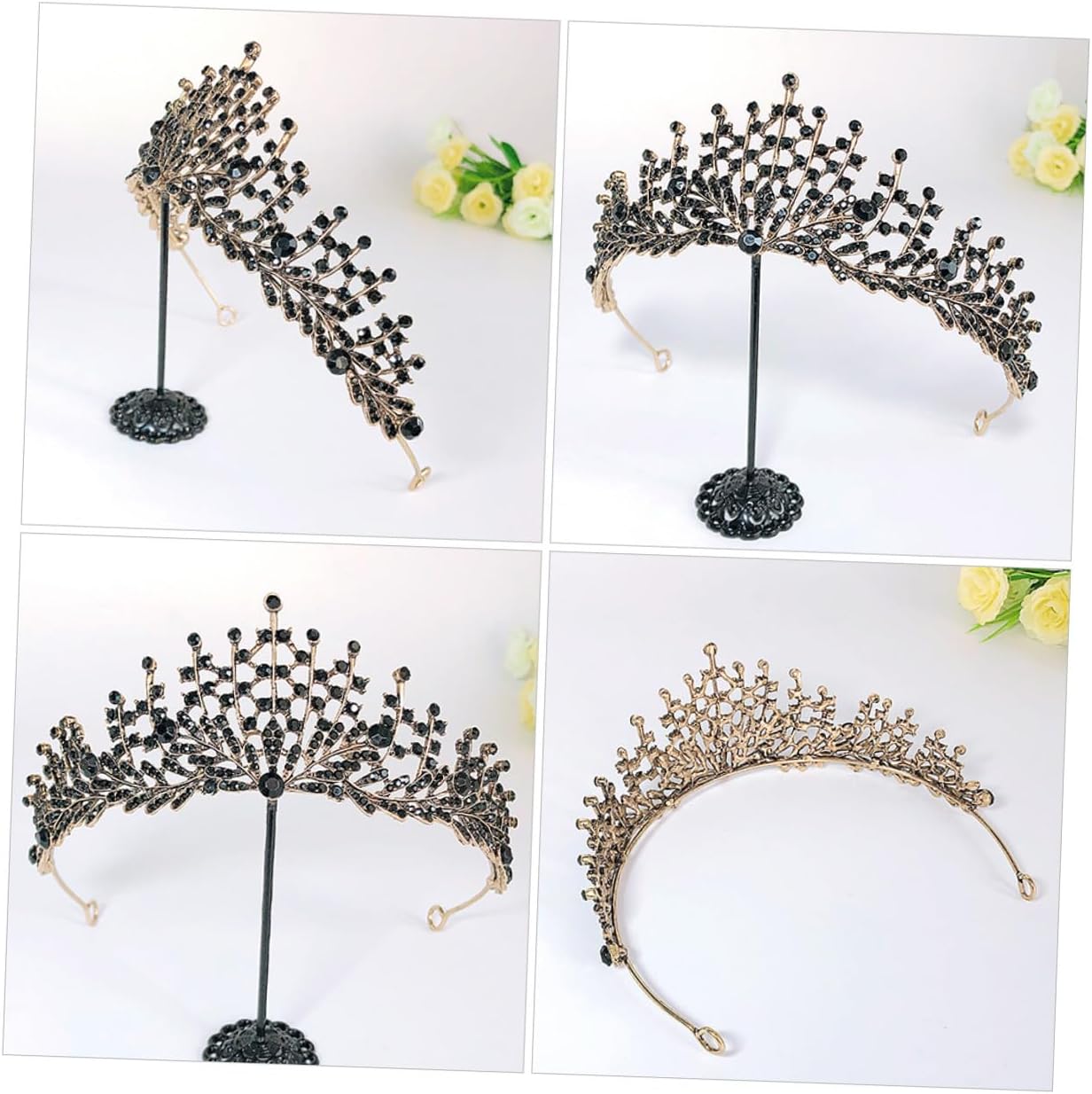 Ciieeo Black Baroque Bridal Tiara Crown, Vintage Birthday Queen Headpiece for Women, Wedding Dress Accessory, Elegant Black Circlet for Party and Ceremony