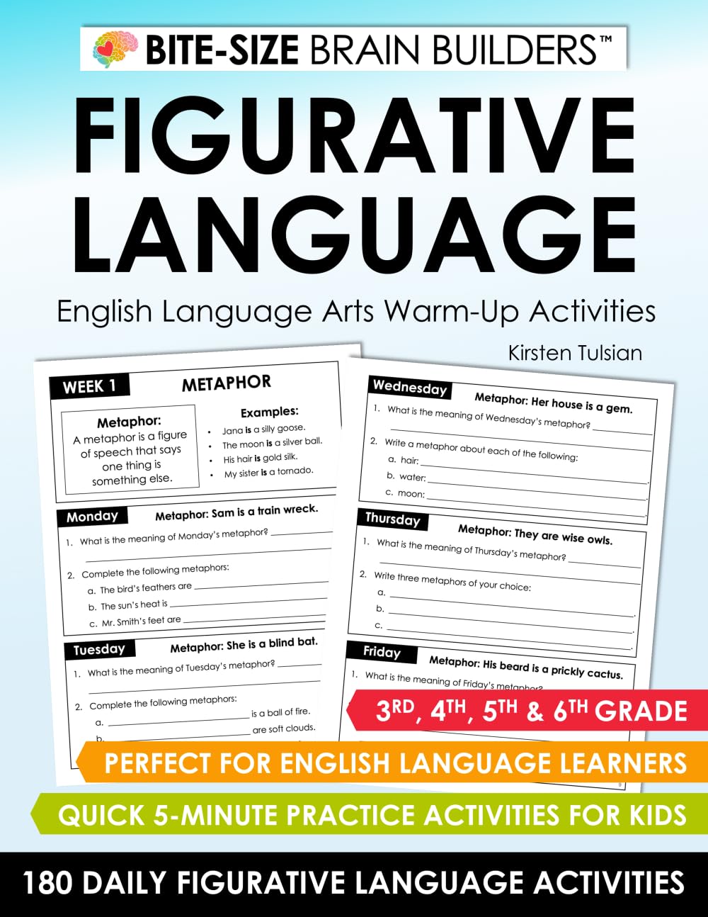 180 Daily Figurative Language Activities: Elementary English Language Arts 5-Minute Practice Activities for 3rd, 4th,...