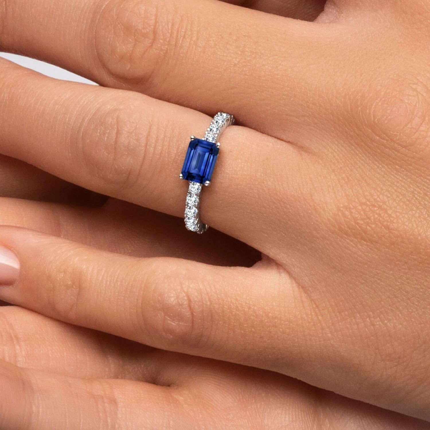 18K White Gold Plated Silver Ring With 1.75 Carat Total Weight Lab Grown Sapphire/Lab Grown Emerald/Lab Grown Ruby, Ring For Women, Gift For Her Jewelry For Women Comes With Gift Box