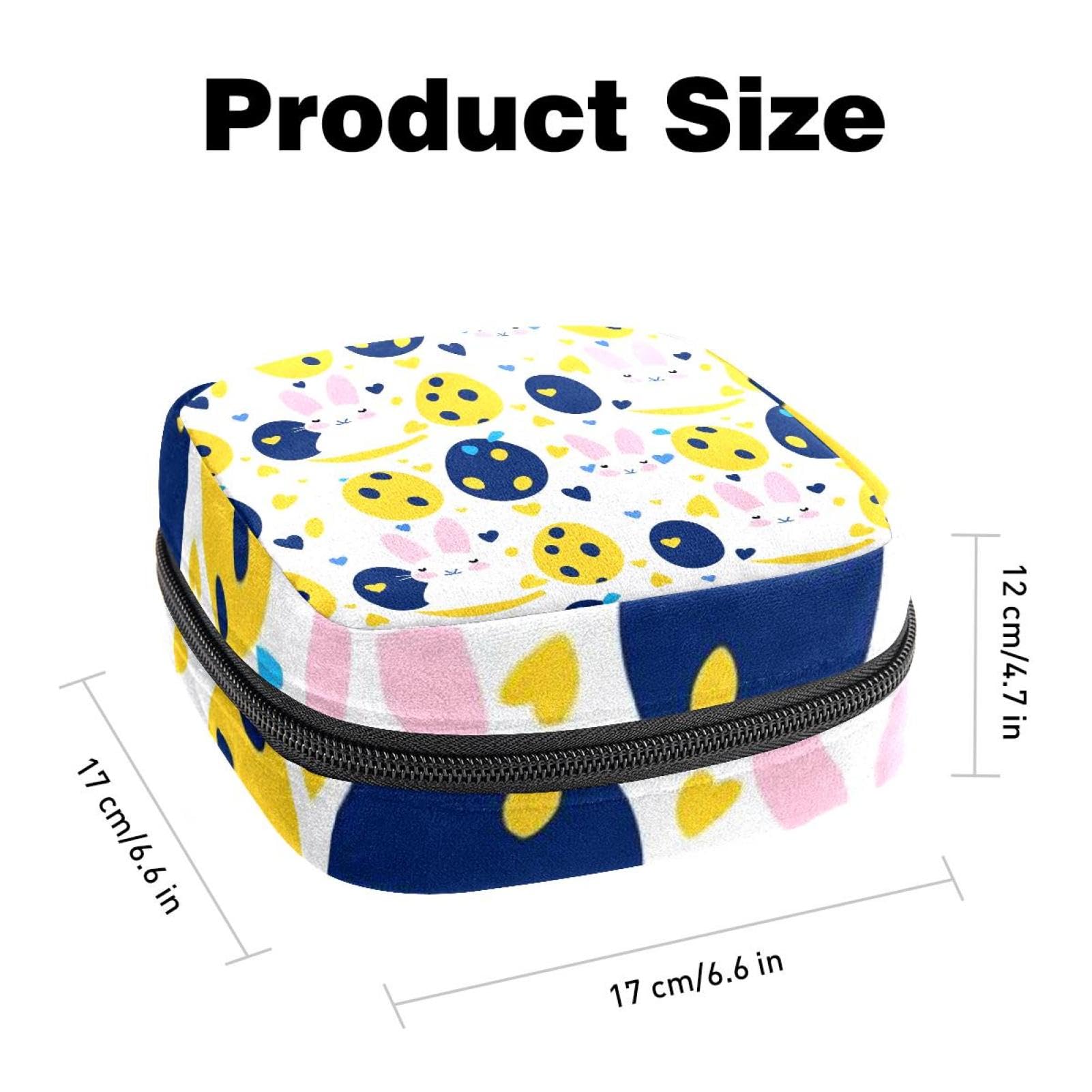 Portable Menstrual Pad Bags, Large Capacity Sanitary Napkin Storage Bag, First Period Kit for Girls Women, Zipper Nursing Pad Holder Happy Easter Eggs Rabbit