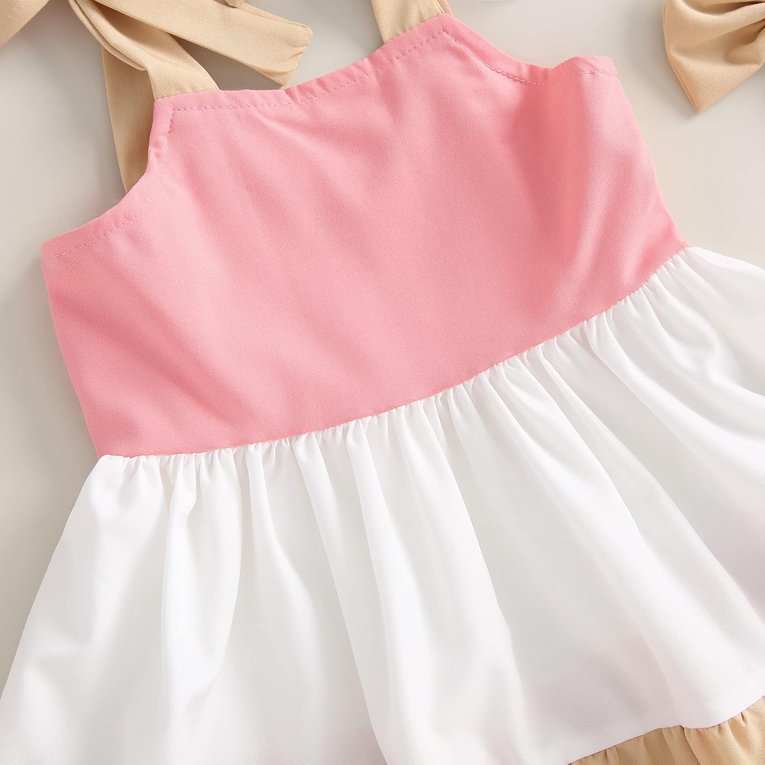 MoZiKQin Toddler Little Baby Girl Dress Suspender Strap Color Block Dresses Princess Beach Summer Sundress with Headband - Image 2