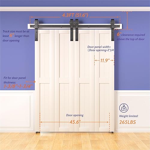 Miniatura 3 de SKYSEN Kit de herrajes para puerta de granero plegable de 52 pulgadas, apto para 4 puertas de granero plegables, diseño plegable que ahorra espacio,