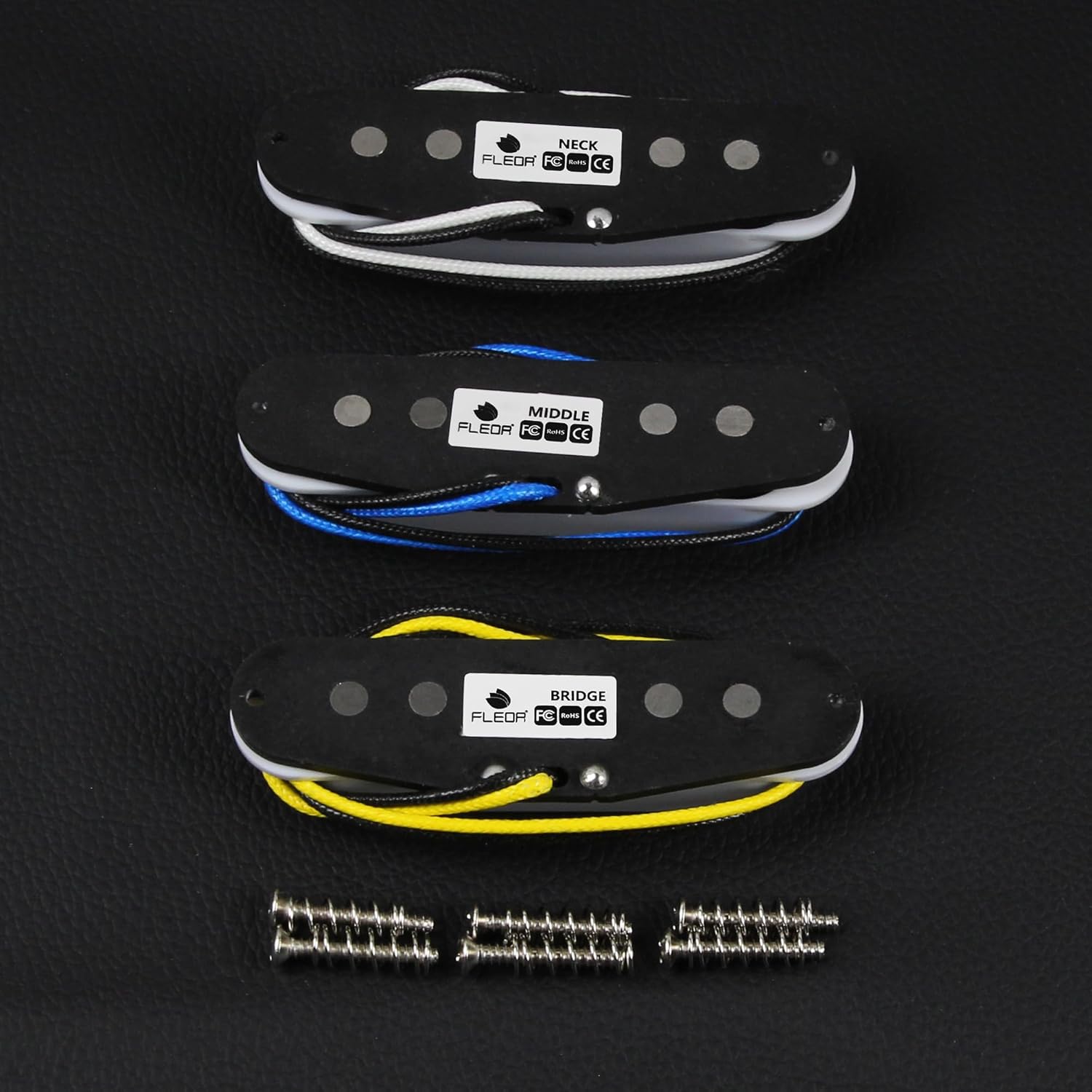 FLEOR Single Coil Pickup Alnico 5 Guitar Neck/Middle/Bridge Pickups Set Staggered, White