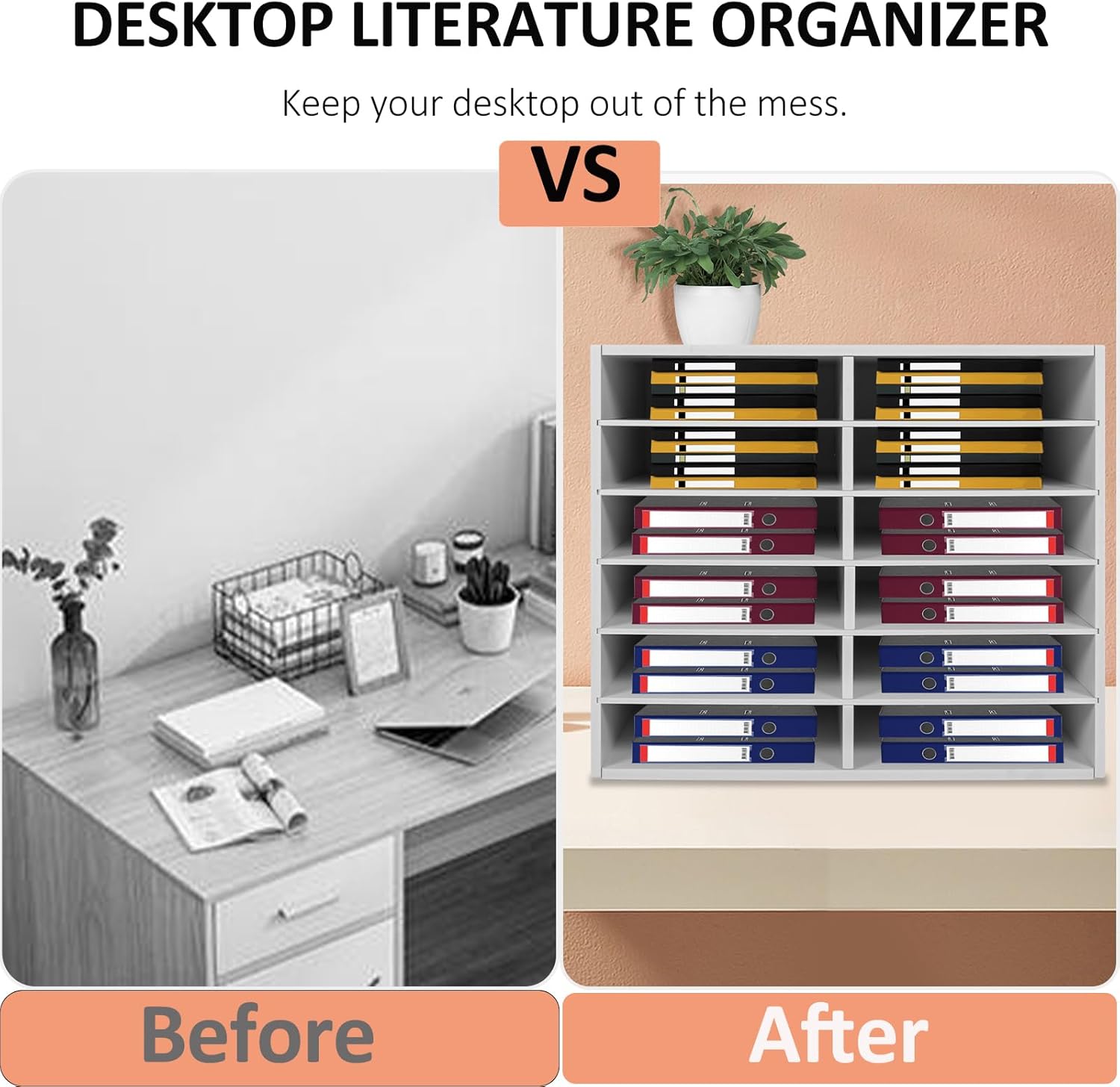 LOYALHEARTDY Literature Organizer, 12 Compartments Paper Storage Cabinet Mail Organizer, 19.3 X 12 X 16 Inch Desktop File Sorter Mail Center Mailbox School Classroom Keepers for Home & Office