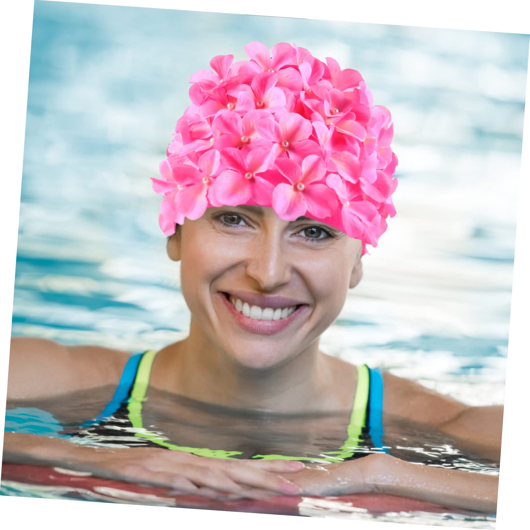 BESPORTBLE 10 Pièces Bonnet De Bain Fleur Fait Main Bonnet De Bain Hawaïen Fleuri Rétro Design r d Chapeau De r De Natation Femmes Tissu en Nylon Rose