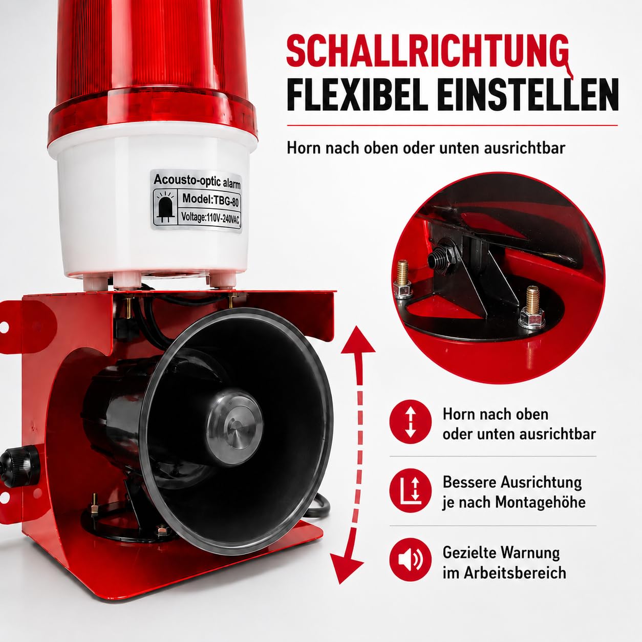 Valchoose Industrielle Alarmsirene 115 dB mit LED-Blitzlicht, IP65