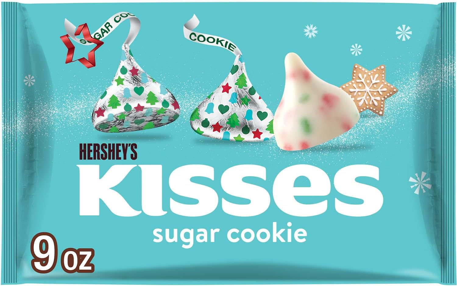 HERSHEY'S KISSES Sugar Cookie Flavored, Christmas Candy Bag, 9 oz