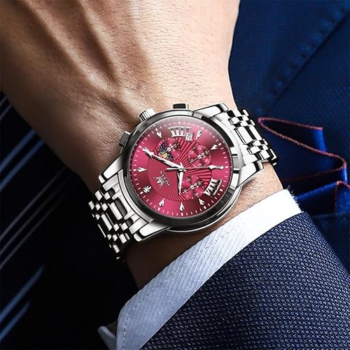 Miniatura 4 de OLEVS Watches for Men Dress Watch Chronograph Luxury Stainless Steel Big Face Men Watches Multi-Function Easy to Read Diamond Roman Numerals