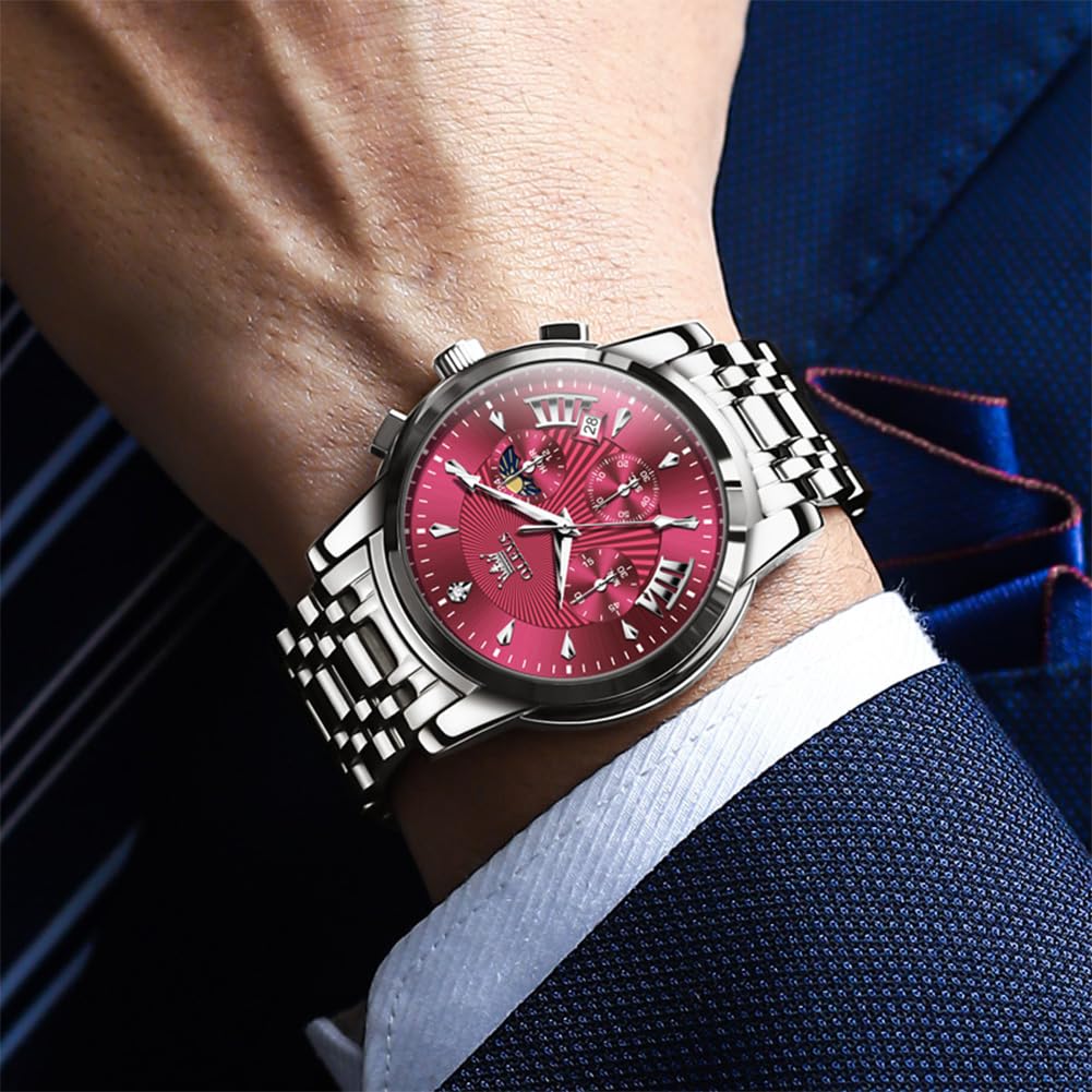 OLEVS Watches for Men Dress Watch Chronograph Luxury Stainless Steel Big Face Men Watches Multi-Function Easy to Read Diamond Roman Numerals Business Wristwatch Reloj para Hombre