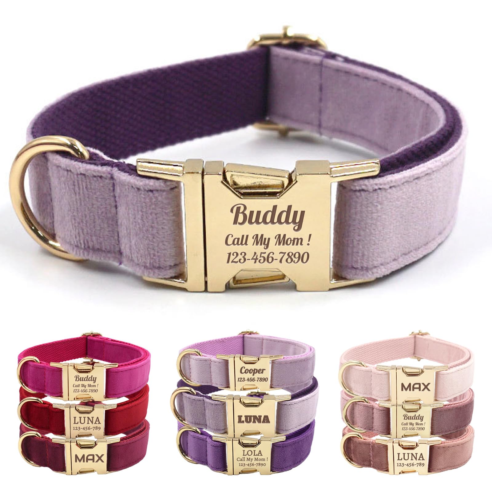 Collier personnalisé en velours violet clair pour grand chien XL