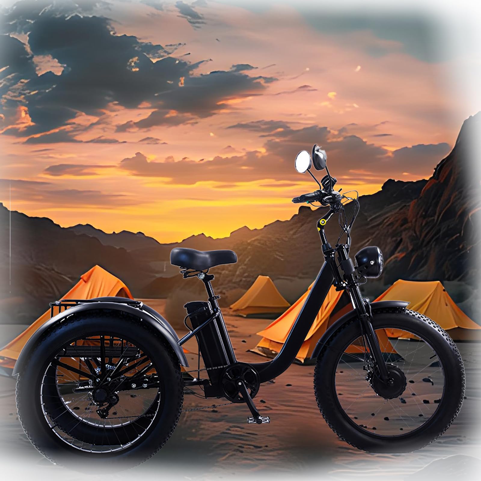GERRIT Adult Fat tire Electric Tricycle, 24×4 inch Outdoor Adult Electric Bicycle, 750W brushless Motor, with 48V 15AH Removable Battery, with Large Capacity Rear Basket, Suitable for Urban Riding