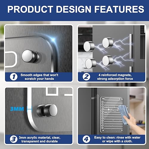 Miniatura 3 de 2 tableros magnéticos acrílicos de borrado en seco para refrigerador, 8 x 12 pulgadas, tablero de planificación de comidas transparente para cocina,