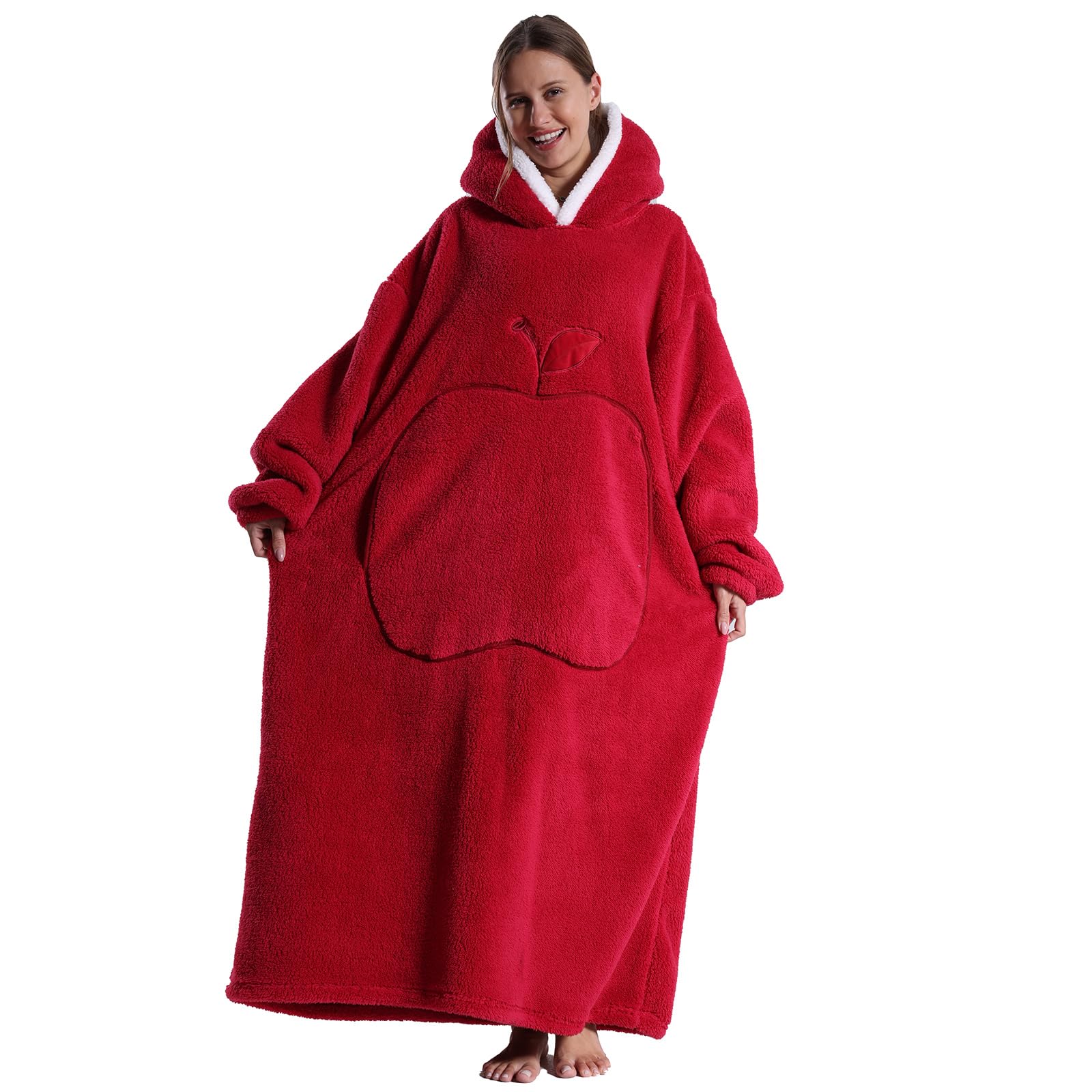 Pterygoid Extra Long Oversized Blanket Hoodie,Hooded Wearable Blanket with Sleeves for Women and Men,Soft Fleece Giant Sweatshirt with Pocket Gift for Adult Teenager,Red — image 1