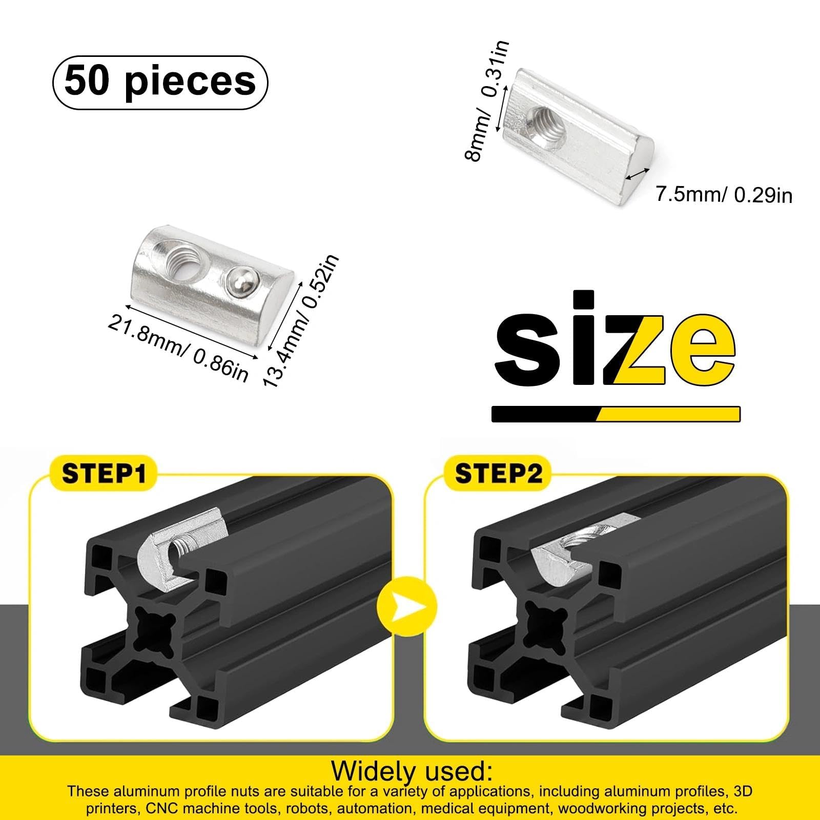 LINTRA 50 Pièces Écrou M6 Rainure 8 en T avec Bille de Centrage, 40-Série M6 Écrous, Écrou Écrosu Rainure en T, pour 3D CNC à Profil en C en Aluminium, Norme Européenne