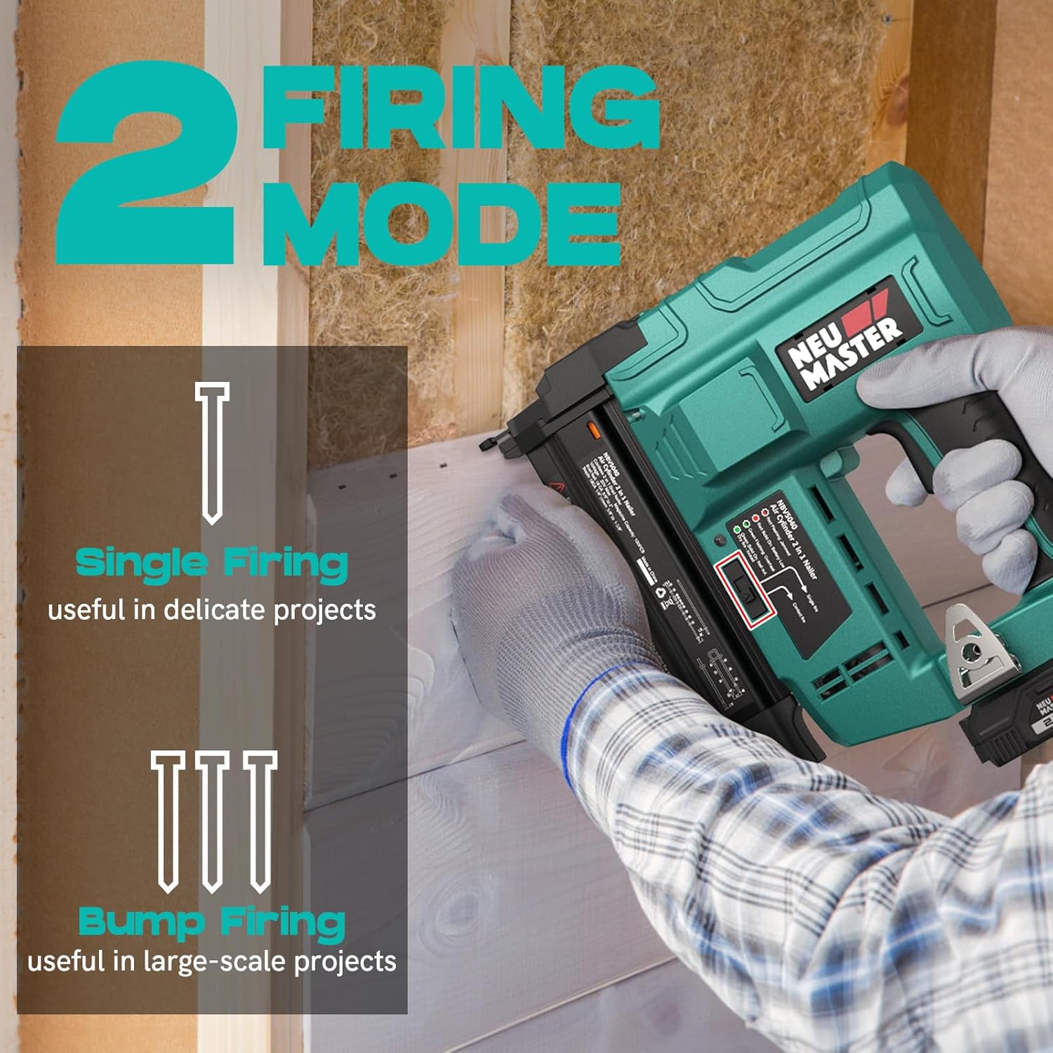 Diagram showing single firing and bump firing modes for the NEU MASTER nailer