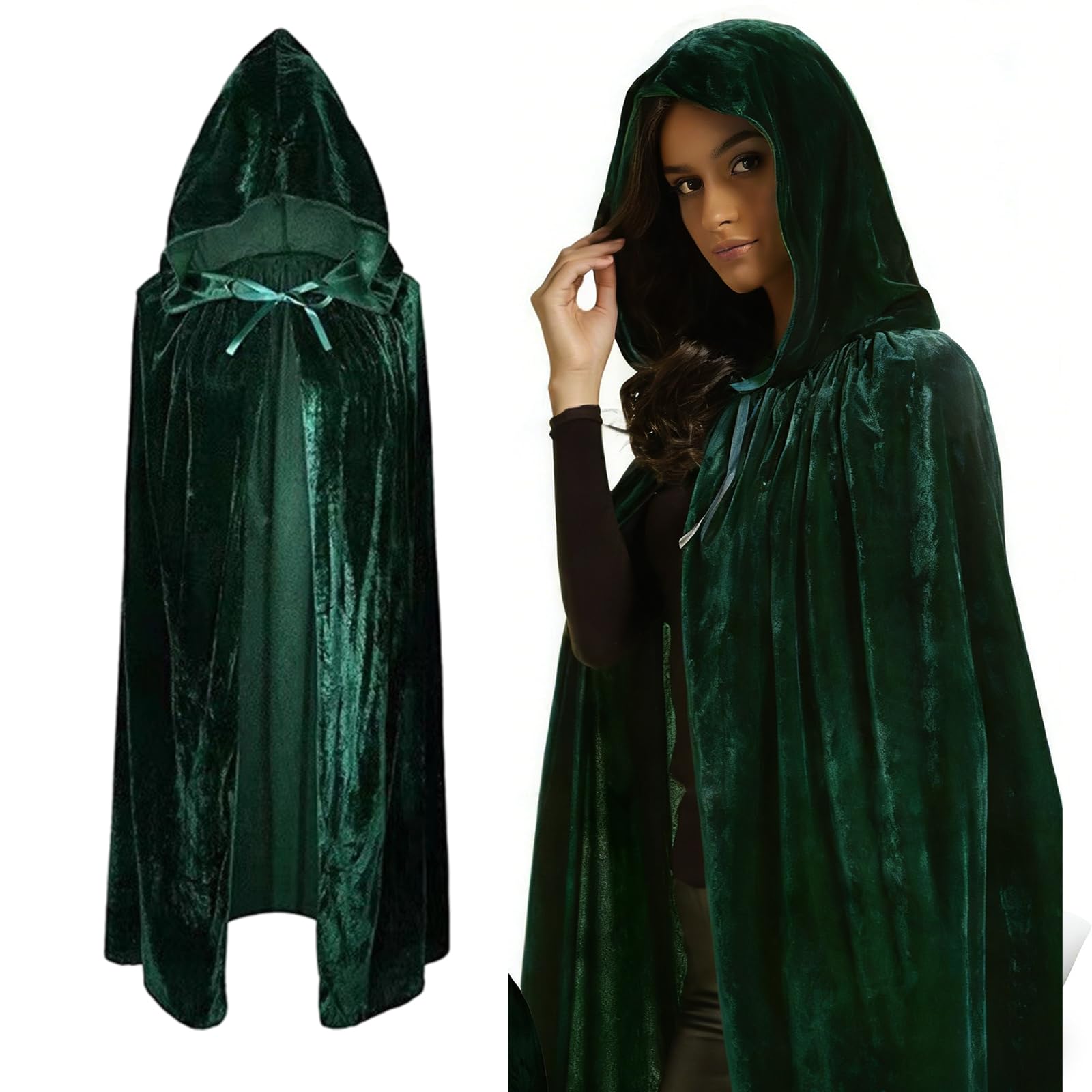 ToqoGeri Green Cloak, Golden Velvet Fabric, 150 Cm, Suitable for Both Men and Women's Vampire Costumes, Halloween Devil Cloak, can be Used in Event Performances, Parties, and Festivals