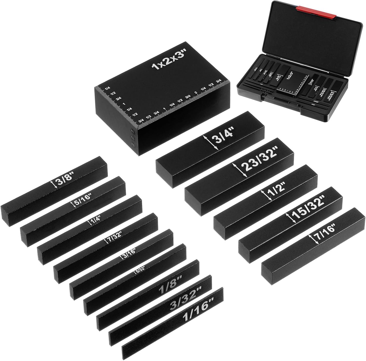 HARFINGTON 15pcs Setup Block Height Gauge Set, 1/16"- 3" Precision Aluminum Router Table Set Up Bars with Laser Engraved Size Markings for Carpenter, Construction, DIY Handyman, Black