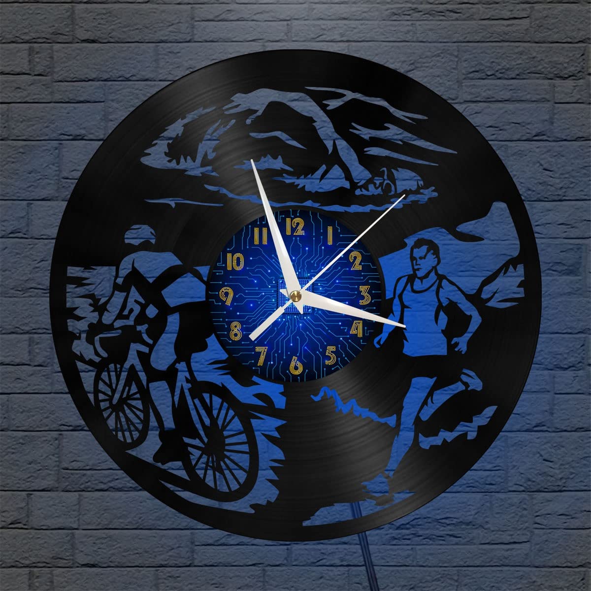 Horloge murale vinyle triathlon noire 12 pouces cadeau créatif LED