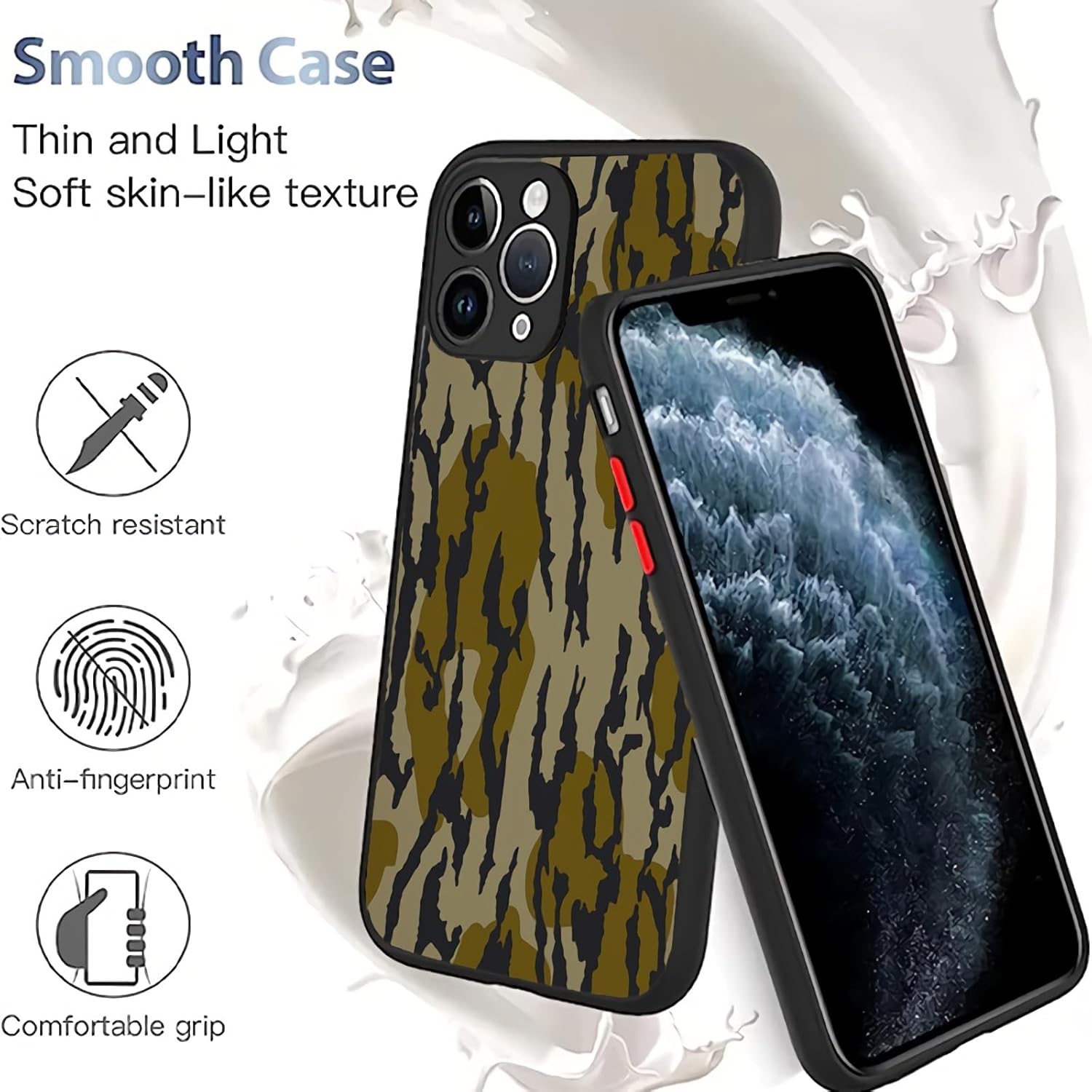 Compatible for iPhone 13 Case, Aesthetic Camo Vintage Camouflage Phone Case Art Thin Soft Black TPU + Mirror Protective Case (for iPhone 13) - Image 3
