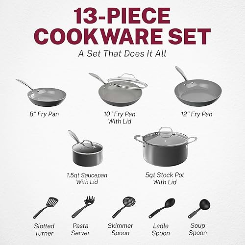 Miniatura 2 de Granitestone Juego de ollas y sartenes de cerámica antiadherentes, juego de utensilios de cocina de cocina, ollas y sartenes antiadherentes +