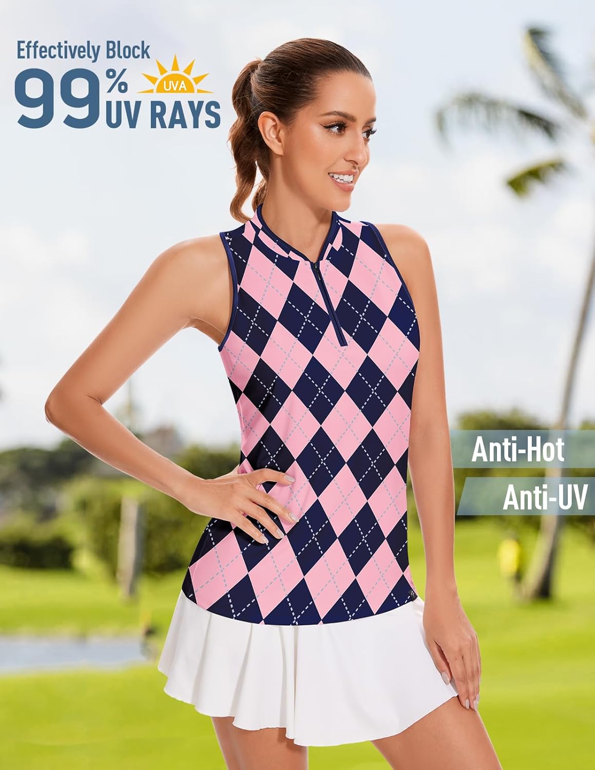 Soneven Women's Sleeveless Golf Shirt Racerback Polo Shirts with Pockets Tennis Tops Golf Tanks Pickleball Shirts - Image 5