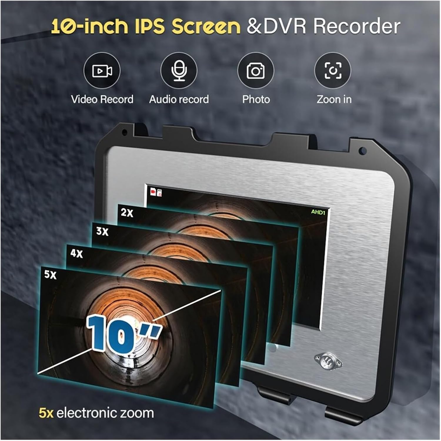 Drain Inspection Camera 7MM Sewer Pipe Inspection Camera with 10" IPS 1080P Screen Video+Meter Counter Endoscope