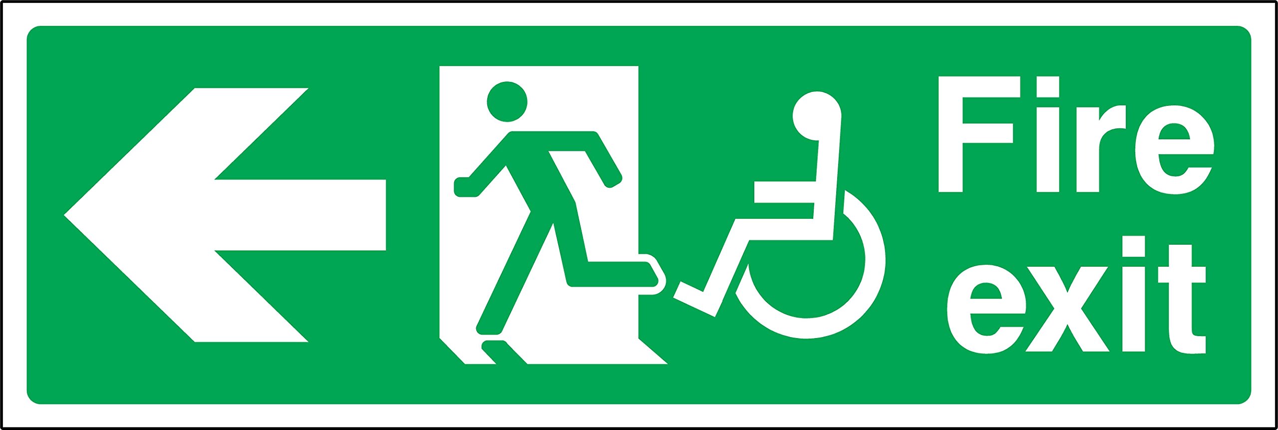 Emergency sign Fire exit directional left arrow with disabled symbol Safety sign - Self adhesive sticker 300mm x 100mm