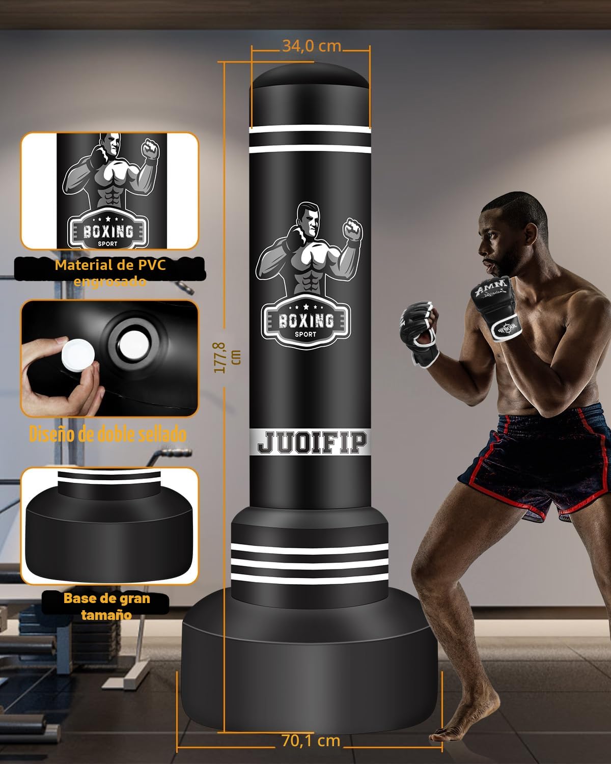 180cm Saco de Boxeo Adultos, Independiente Saco de Boxeo Inflable Kickboxing Bolsa para Entrenamiento MMA Muay Thai Fitness