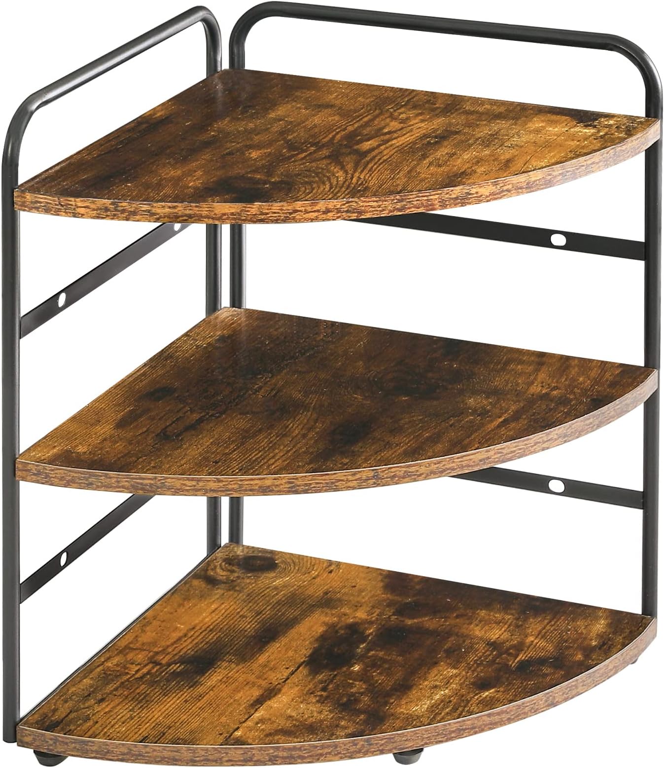 IBUYKE Corner Shelf, Kitchen Counter Organizer, Spice Rack, Bathroom Vanity Trays, 3-Tier Bedside Shelf for Small Spaces,Cosmetic Storage Perfume Holder, Adjustable Height, Rustic Brown, TWJ002H